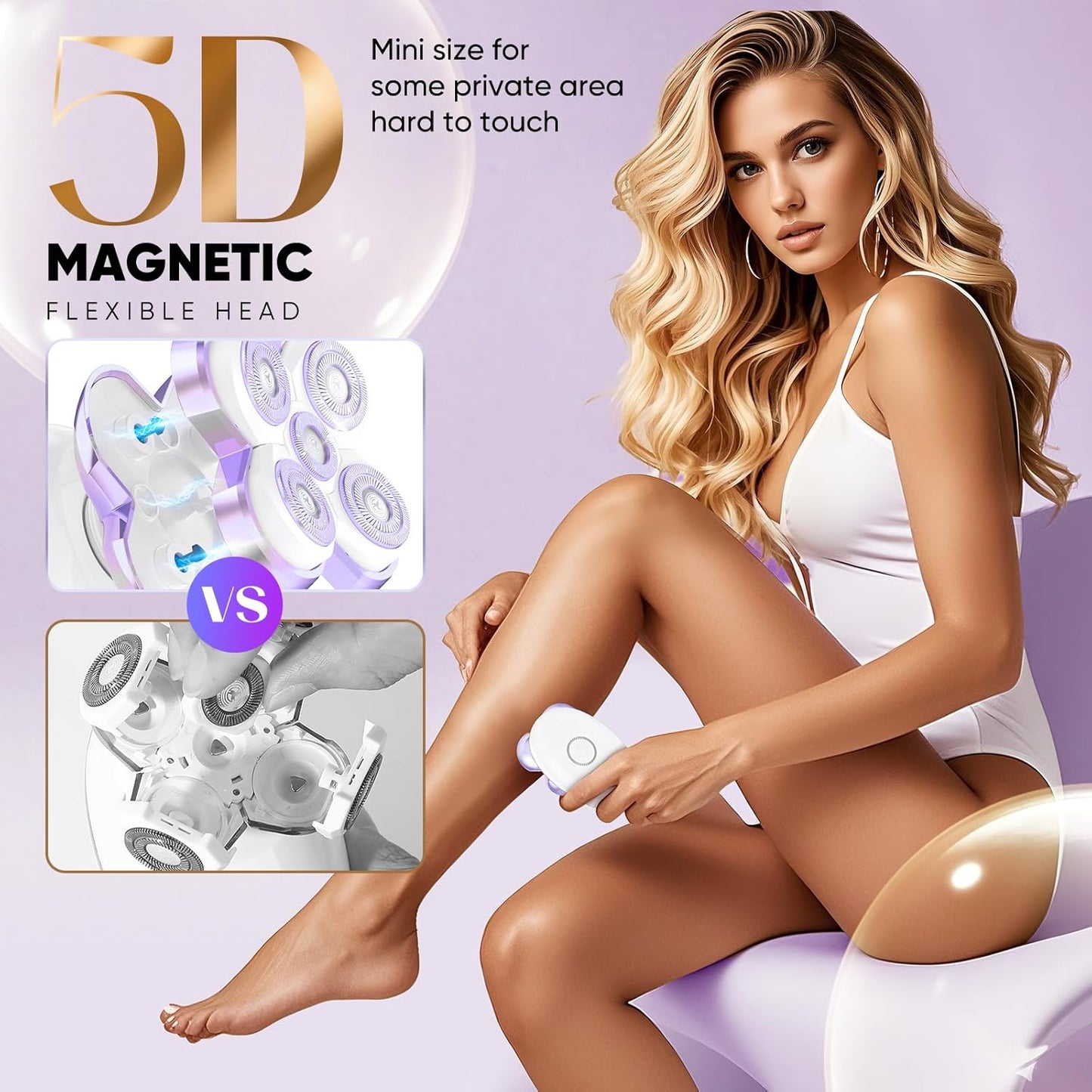 Electric Razors for Women - Cordless Painless Hair Remover | Waterproof & Detachable Trimmer in Lilac