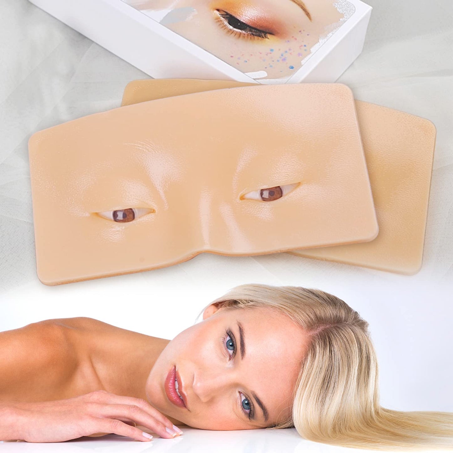 Makeup Practice Face Board FTOYIN, Silicone 3D Realistic Pad for Makeup Beginners and Professional Enthusiasts, Eyeshadow Eyeliner Eyebrow Lash mapping Realistic Face Skin Eye Make up Practice Model