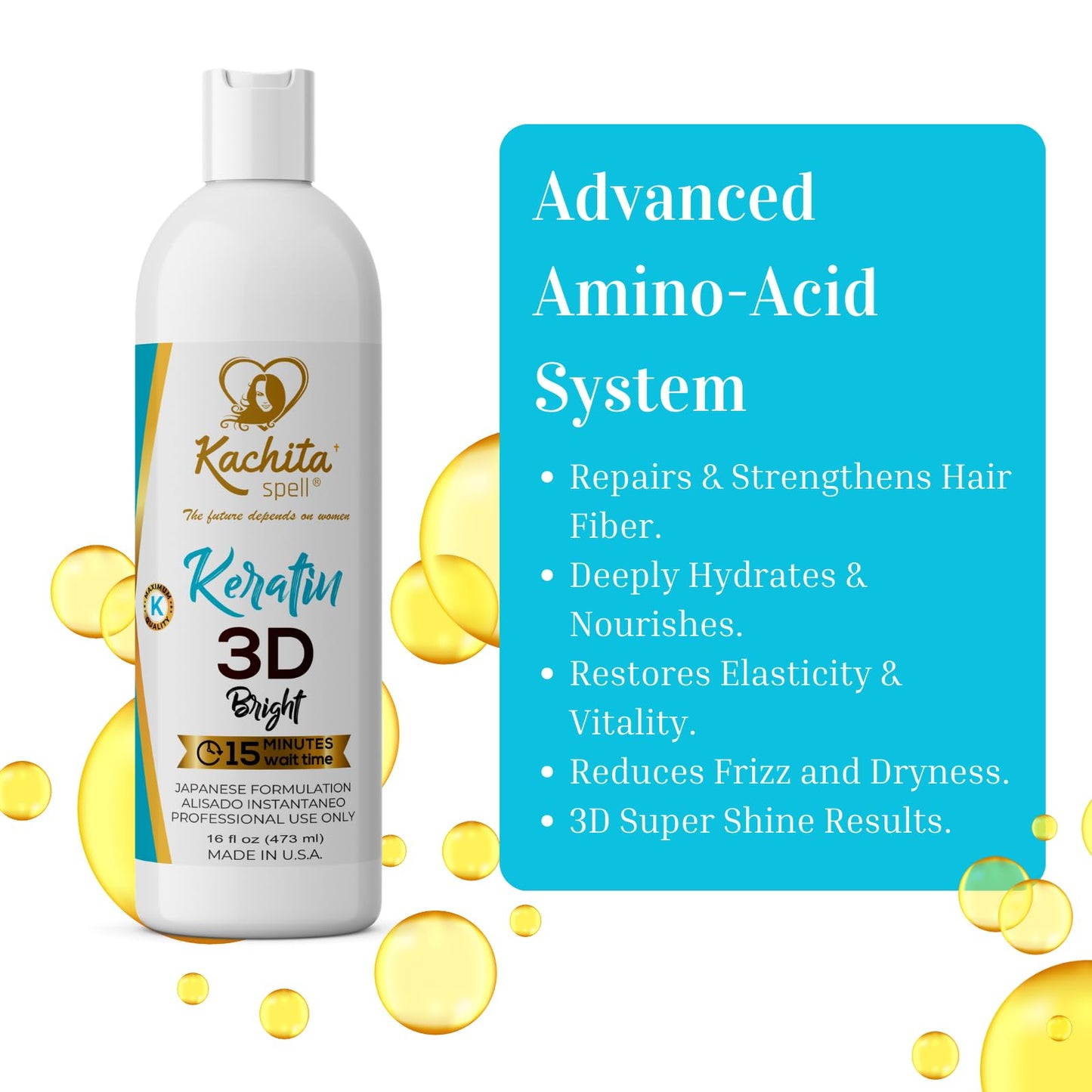 Kachita Spell Japanese Keratin Treatment 3D High Bright Hair Straightener, Improved Formula Adds High Gloss & Shine, Lasts Up to 18 Weeks, Chocolate Keratin for Home & Professionals, 16 fl oz