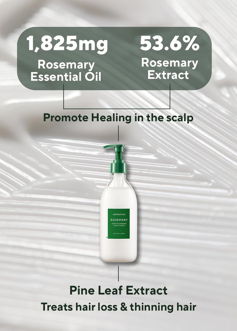 AROMATICA Rosemary Hair Thickening Conditioner, Vegan Hair Conditioner for Damaged Hair and Dry Hair - Moisturizing Conditioner, Silicone-Free (13.53oz/400ml)