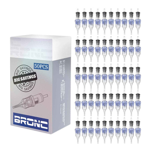BRONC 50PCS Tattoo Cartridge Needles 1009RL - 9RL #10 Bugpin 0.30mm 9 Round Liner Disposable Tattoo Needles for Rotary Tattoo Machines