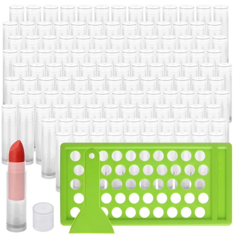 200PCS Lip Balm Tubes with Caps and Filling Tray and Spatula Set, Clear Lip Balm Container Tubes Empty Bulk for DIY Lipstick Homemade 3/16 Oz (5.5 ml)