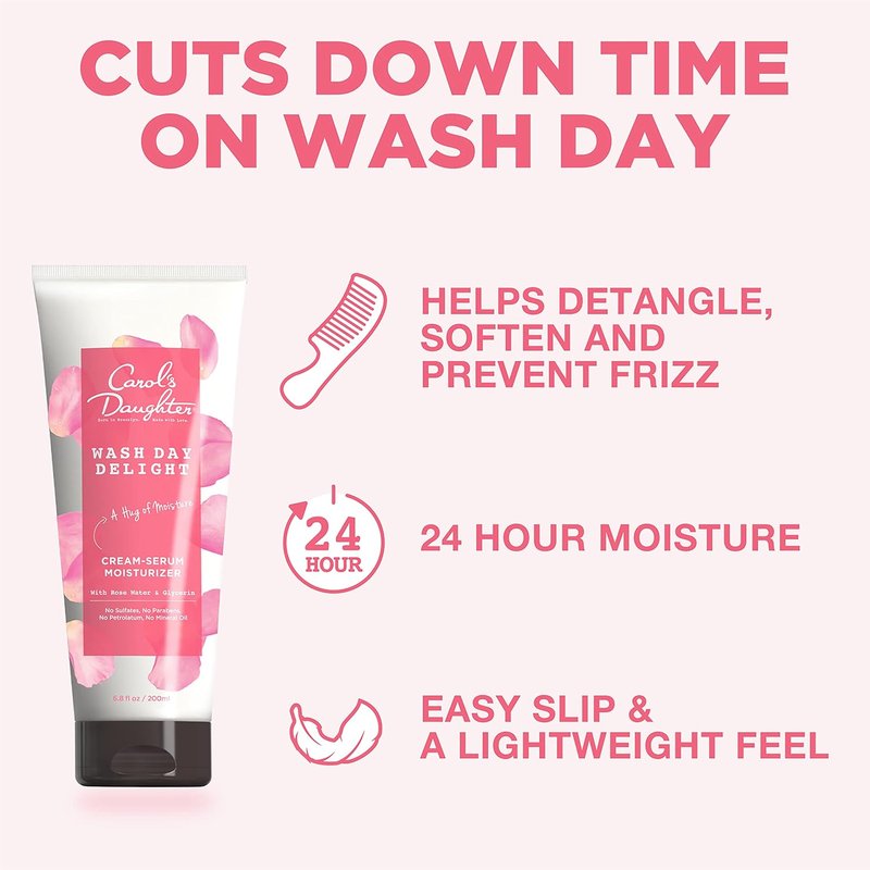 Wash Day Delight Cream Serum for Curly Hair - Anti-Frizz Moisturizer with Rose Water & Glycerin | 6.8 Fl Oz
