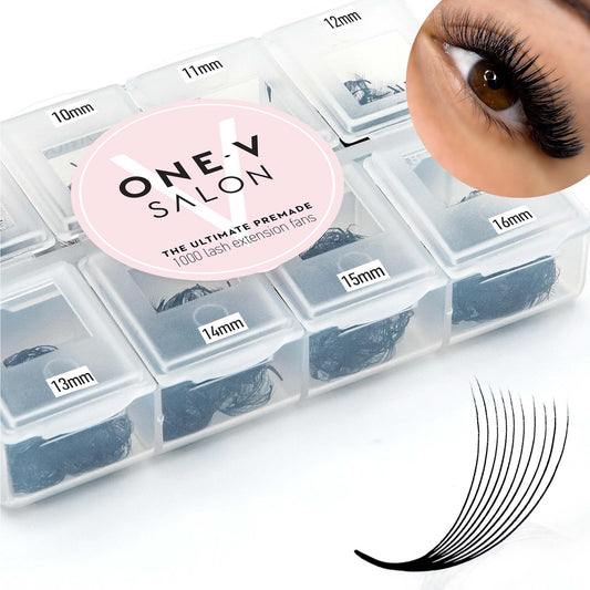 One V Salon, 1000 Loose Professional Use Premade Fans Eyelash Extensions, C Curl Volume Lashes,14D 20D 10D-0.07 Thickness, 9-16mm Fluffy Handmade Fan Mixed Tray