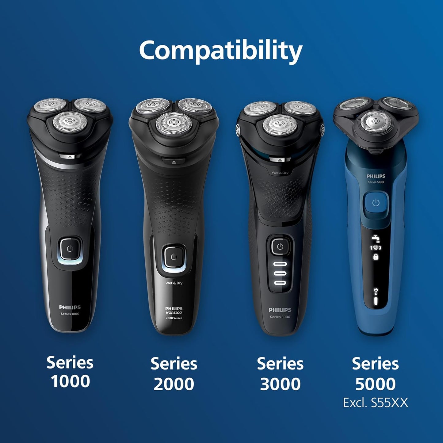 Philips Norelco Shaving Heads SH30/52 - Compatible with Series 1000, 2000, 3000 & 5000 | 3-Piece Self-Sharpening Set