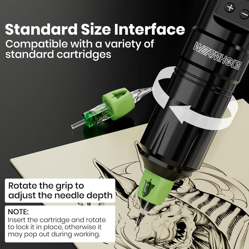 Wormhole Tattoo Kit for Beginners - Wireless Tattoo Gun, 1300mAh Cordless Pen Machine for Lining & Shading | Complete Supplies for Home Practice & Travel