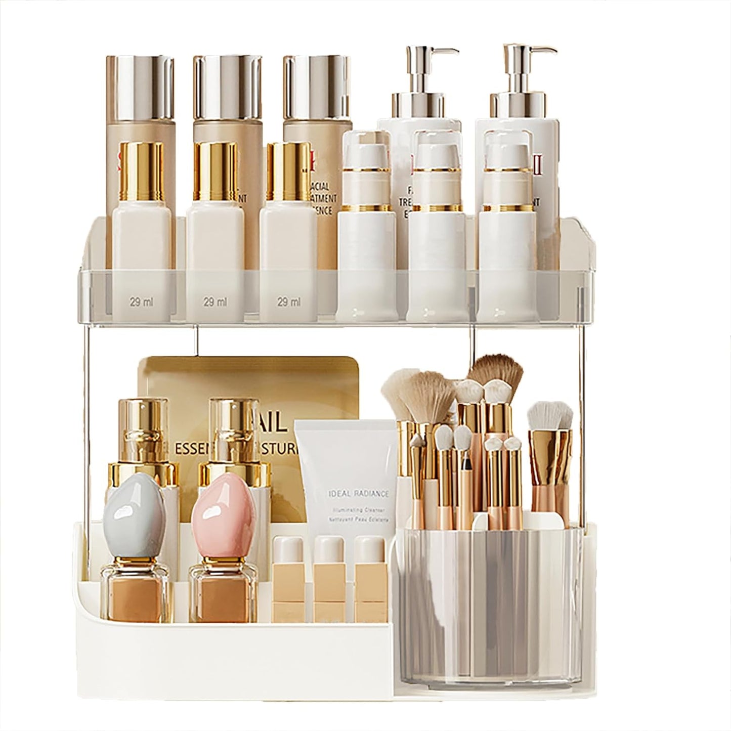 Rotating Makeup Organizer - Double Layer Spinning Cosmetic Storage for Vanity | Multi-Purpose Brush Holder