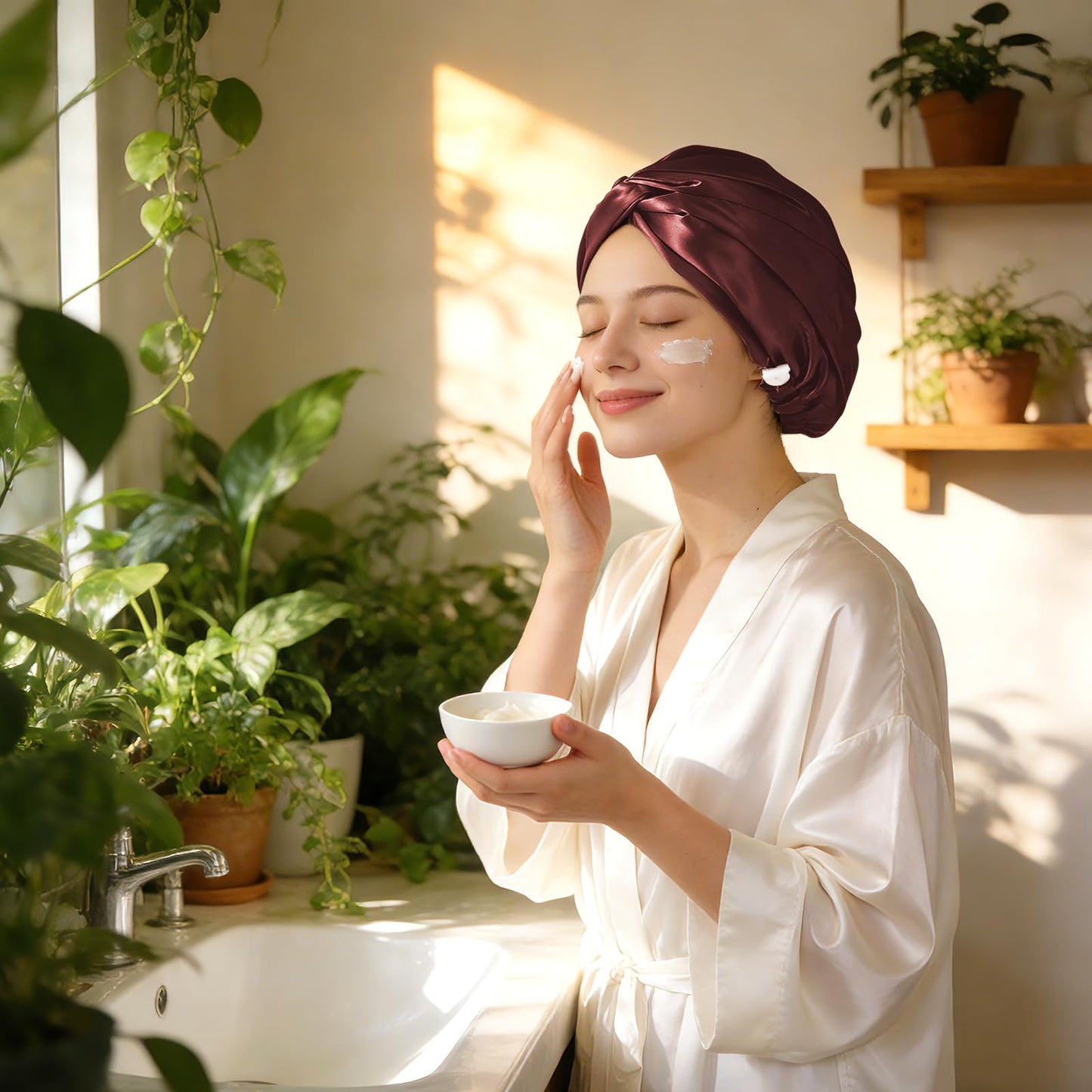 ZIMASILK 22 Momme 100% Mulberry Silk Bonnet for Sleeping & Women Hair Care, Highest Grade 6A Silk Hair wrap for Sleeping with Premium Elastic Stay On Head (1Pc, Burgundy)