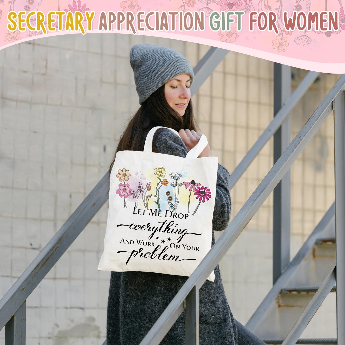 Sieral 9 Pcs Secretary Gift for Women Tote Canvas Bag Makeup Cosmetic Bag Motivational Keychain Secretary Appreciation Favor