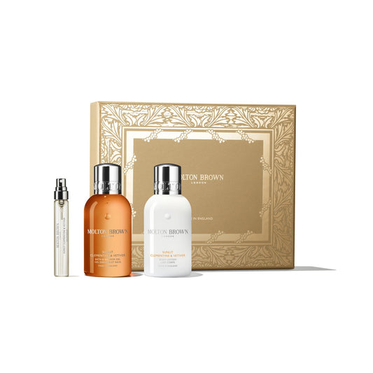 Molton Brown Sunlit Clementine & Vetiver Travel Gift Set - Eau de Parfum 0.25 fl. oz., Body Wash 3.3 fl. oz. & Body Lotion 3.3 fl. oz., Luxury Scented Body Care Gift Set
