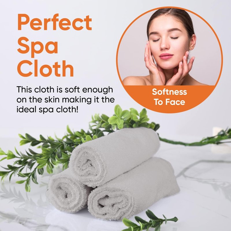 Cotton Terry Washcloths - 100% Cotton Spa Towels for Body & Face | Grey, 16"x16" (24 Pack)