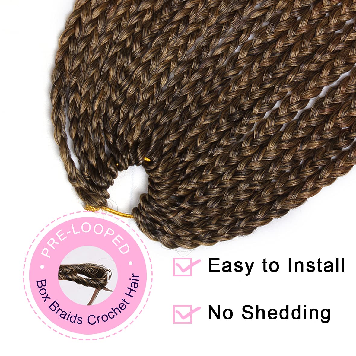 Unionbeauty 30 Inch 8 Packs Box Braids Crochet Hair Natural Black Pre-looped Medium Knotless Goddess Box Braids Synthetic Braiding Hair Extension for Woman 144 Strands 1B#