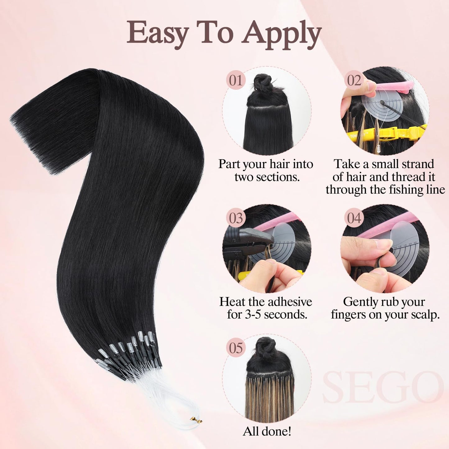 SEGO Pro 50pcs U Tip Hair Extensions Micro Ring Upgraded K Tip Hot Fusion Long Straight Keratin Hair Extensions,14inch Jet Black,50g
