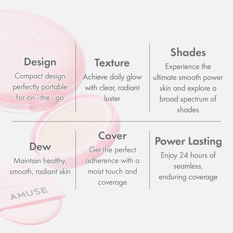 AMUSE SEOUL Dew Power Vegan Cushion Foundation Refill (1.5 NATURAL REFILL) - Semi Glow, Full Coverage, Dewy Finish, Long Lasting, Lightweight, Smooth Radiant Skin, Vegan, Korean Beauty Makeup