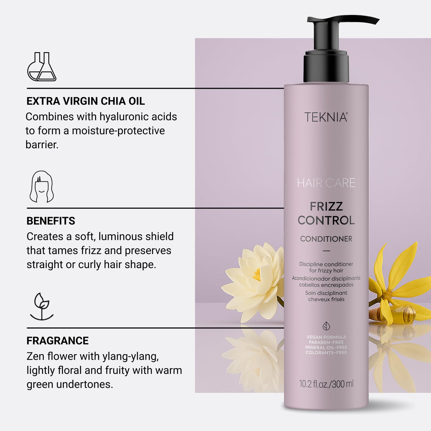 Lakmé Teknia Frizz Control Leave In Conditioner, Anti Frizz Conditioner for Frizzy or Curly Hair, 10.2 Fl Oz