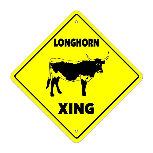 Longhorn Crossing Sign Zone Xing | Indoor/Outdoor | 12" Tall Steer Cattle Angus Beef