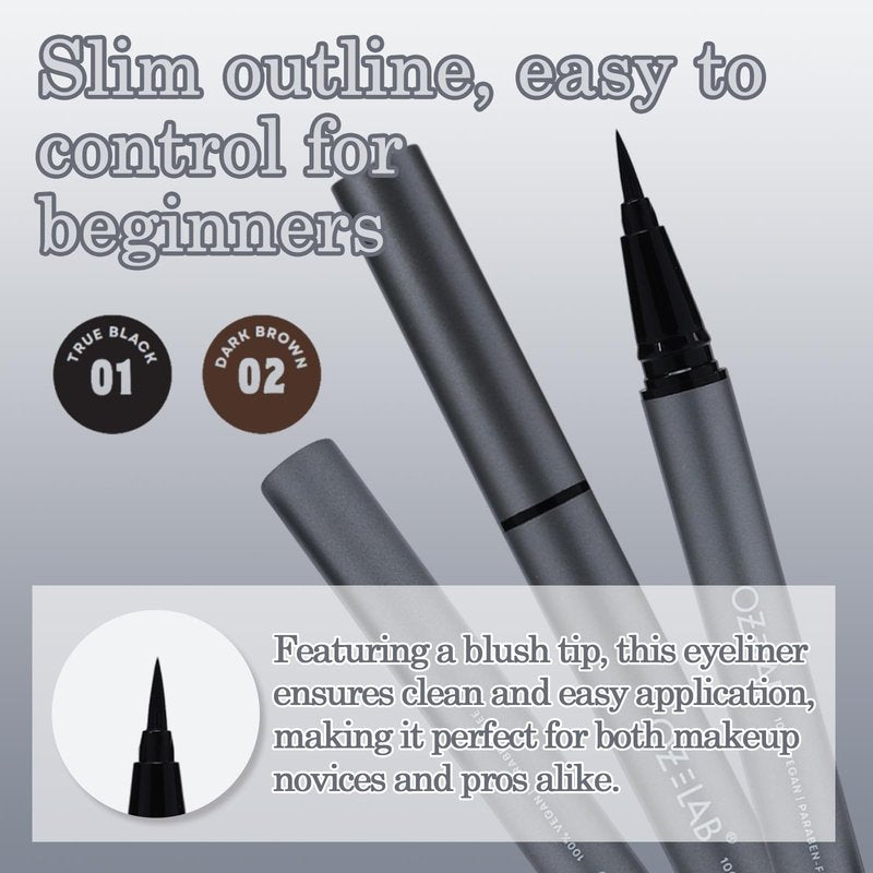 OZ LAB Jet Set Liquid Eyeliner Pen – Waterproof, Smudge-Proof, Quick-Dry Precision Brush Tip for Smooth Cat Eye & Winged Liner – Long-Lasting (Dark Brown, 0.07 oz/2 ml （pack of 1）)