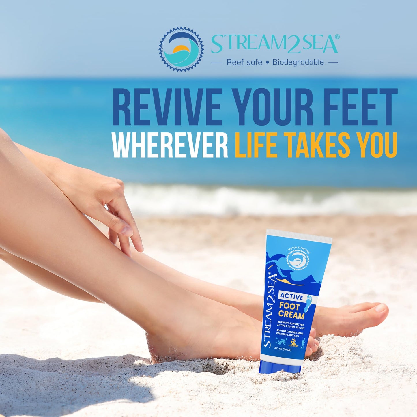 STREAM 2 SEA Active Foot Cream, Intensive Support for Active & Often Wet Feet - Softens Cracked Heels, Calluses & Dry Skin, Enriched with Neem and Tea Tree, Fast-absorbing and Non-greasy - 3 Pack