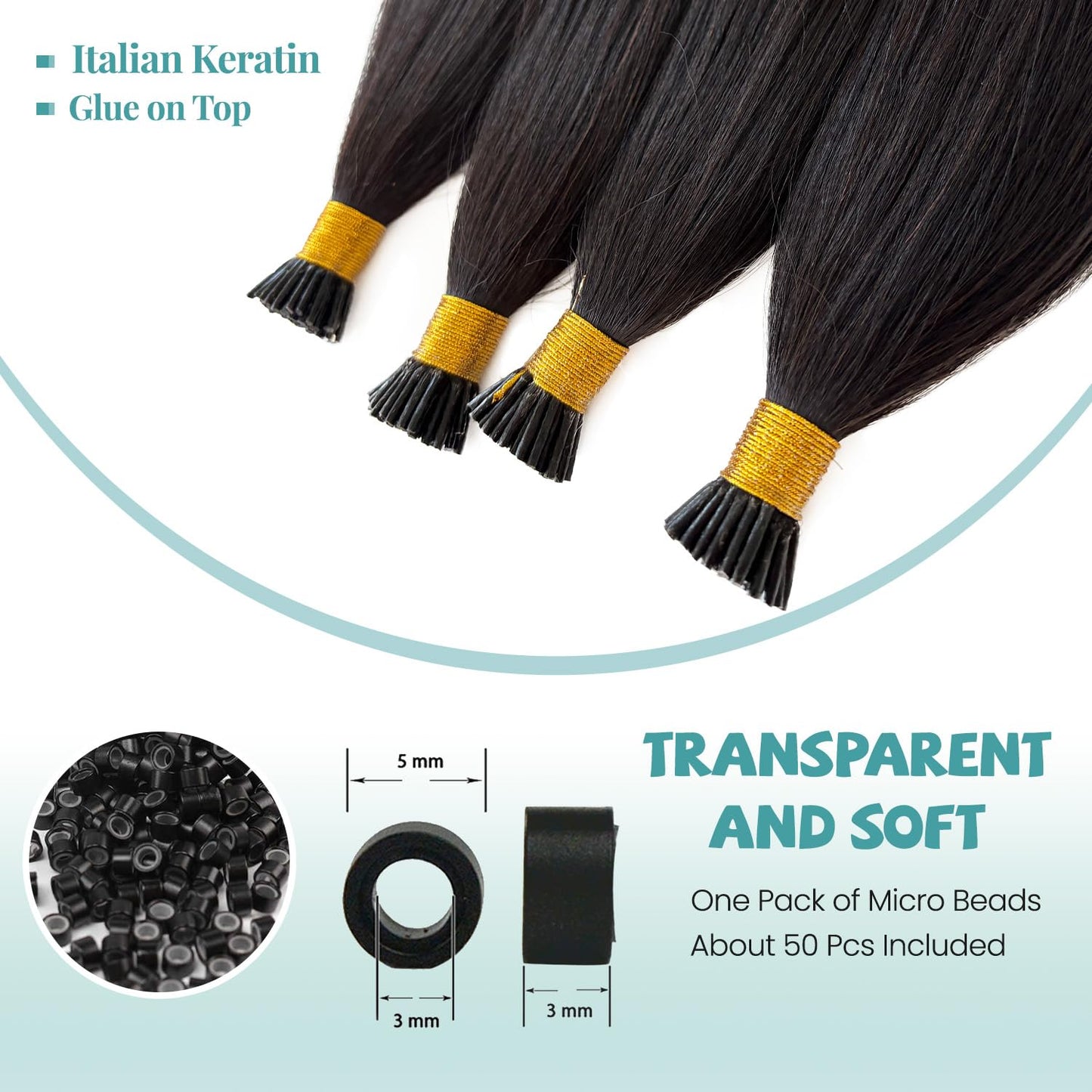 I Tip Hair Extensions Yaki Straight Itip Human Hair Extension, 22 Inch 50G, #1B Natural Black Light Yaki Straight Invisible Keratin Tip Hair Extensions Real Human Hair Easy to Curl 50 Strands