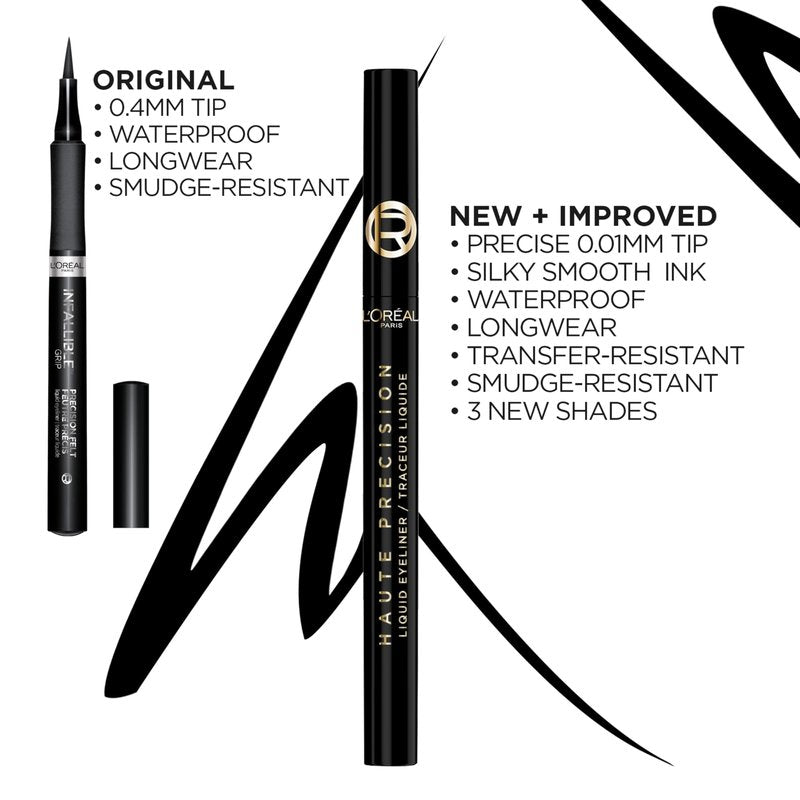 L'Oreal Paris Haute Precision Waterproof Liquid Eyeliner, Smudge-Proof Eye Liner with Micro-Tip, for up to 28HR Eye Makeup Wear, 020 Brown Leather