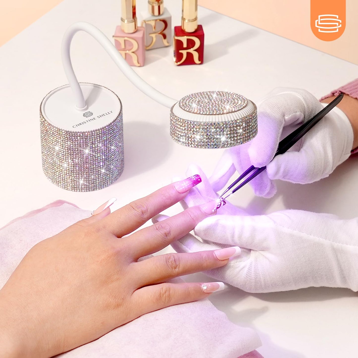 CHRISTINE SHELLY UV Nail Lamp, Flash Cure Nail Lamp Mini UV Light for Gel Nails Polish, Rechargeable Nail Dryer, Quick Drying Gooseneck UV Lamp for Home Nail Salon DIY Manicure, AB Diamond