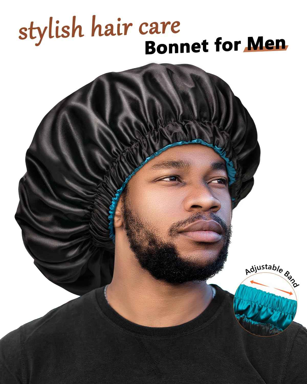 mikimini Black Satin Bonnet for Sleeping + Rainforest Bath Shower Cap with Pink Lace