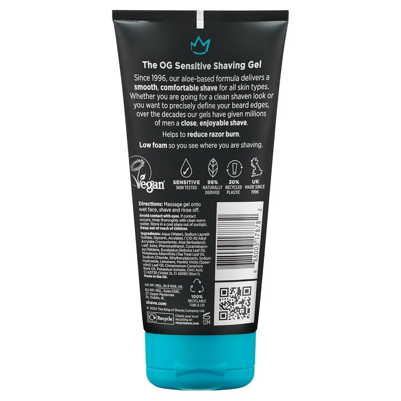 King of Shaves Sensitive Shaving Gel - Low Foam for Refreshing Shave | 5.92 fl oz