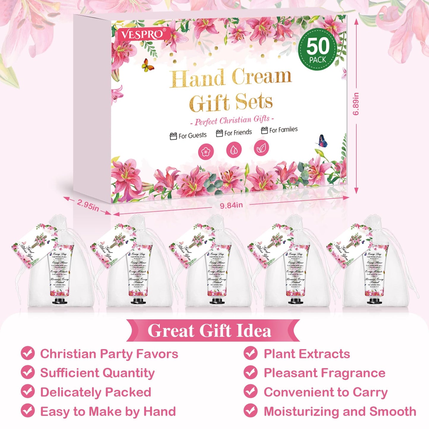 50 Sets Christian Hand Cream Gifts, Christian Gifts for Women, Bible Hand Lotion for Christian Party Favors with Prayer Cards, Bible Verse Prayers Religious Gifts for Women, Birthday Graduation Gifts