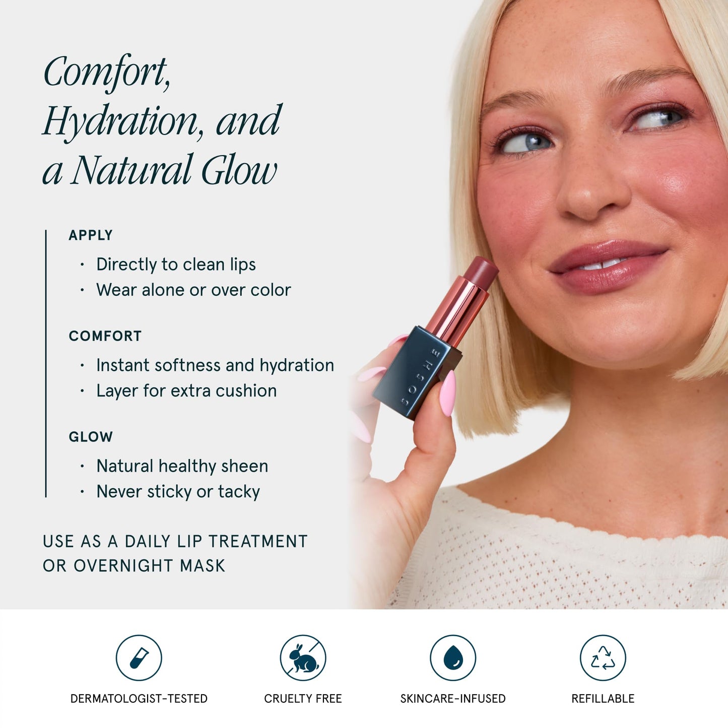 SOSHE Beauty - Peptide Glow Hydrating Lip Treatment | Intense Moisture | Peptides, Vitamin E, Hyaluronic Acid | Cruelty-Free, Certified Plastic Negative (Pearl - Clear)