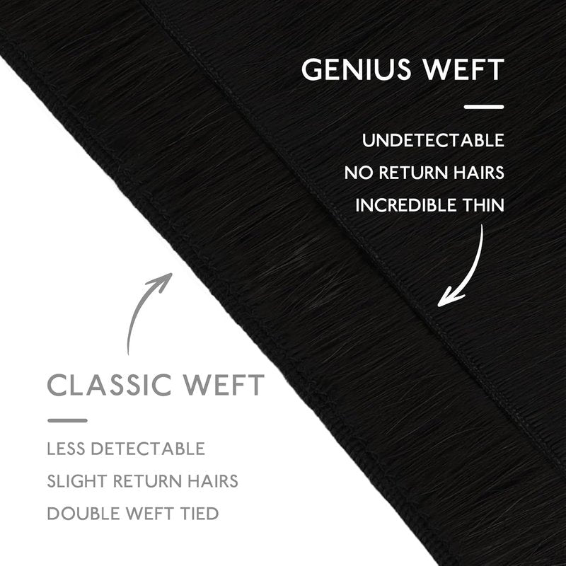 **Genius Sew-In Weft Hair Extensions - Real Human Hair, 14" Jet Black, Luxury Remy Straight**