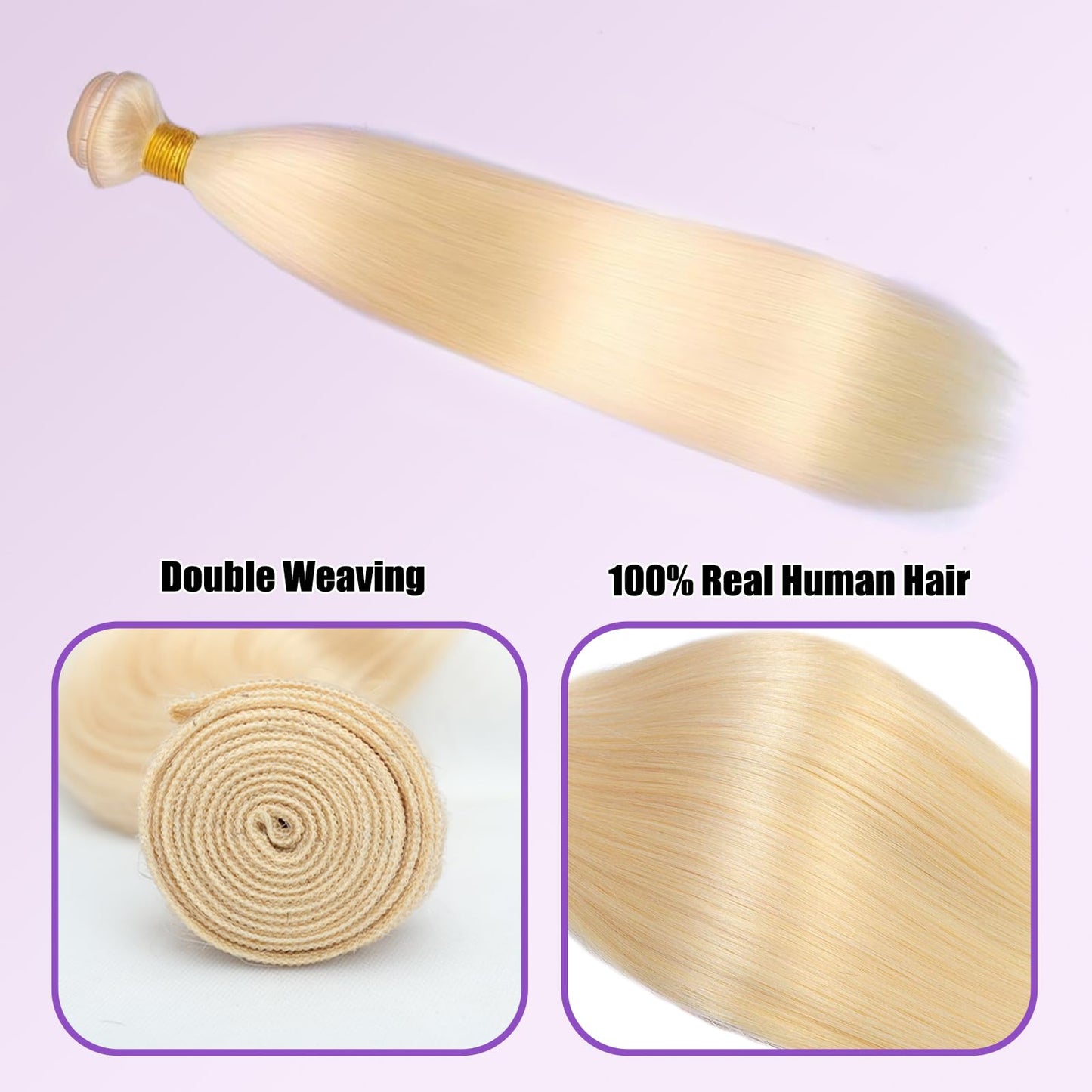 613 Bundles Human Hair 14 Inch Straight Blonde Bundles Human Hair 100% Unprocessed 12A Grade Brazilian Virgin Raw Hair Quick Weave 1 Bundles 100g Hair Extensions for Women
