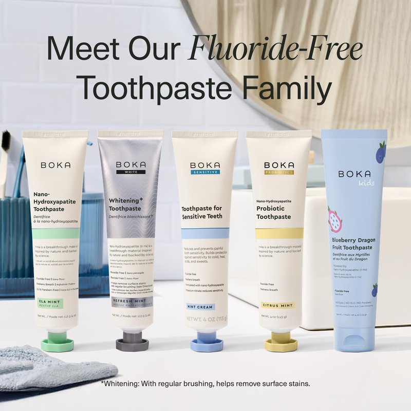 Boka Sensitive Toothpaste - Fluoride Free, 5% Potassium Nitrate, Nano Hydroxyapatite, Sensitive Teeth Relief for Tooth Sensitivity and Protection for Adults - Mint Coconut Cream, 4 Fl Oz, 1 Pk