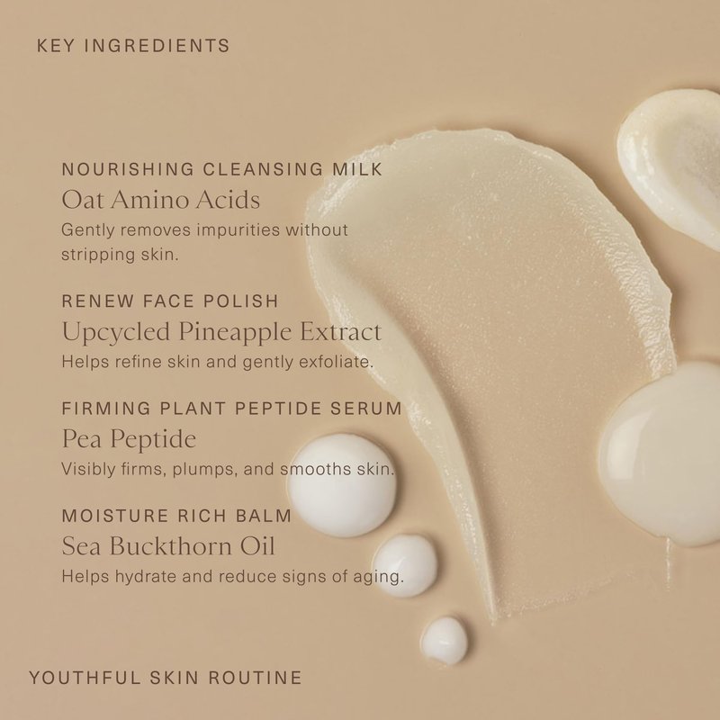Oak Essentials Youthful Skin Routine Set | 4-Step Skin Renewal Kit with Peptide Serum, Face Polish, Cleansing Milk & Moisture Balm
