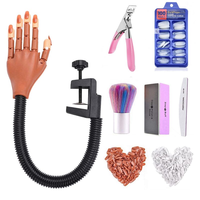 Nail Practice Hand for Acrylic Nails-Flexible Nail Training Hand Kits, Fake Mannequin Hands with False Nail Tips, Nail Files and Clipper for Nail Art Beginner