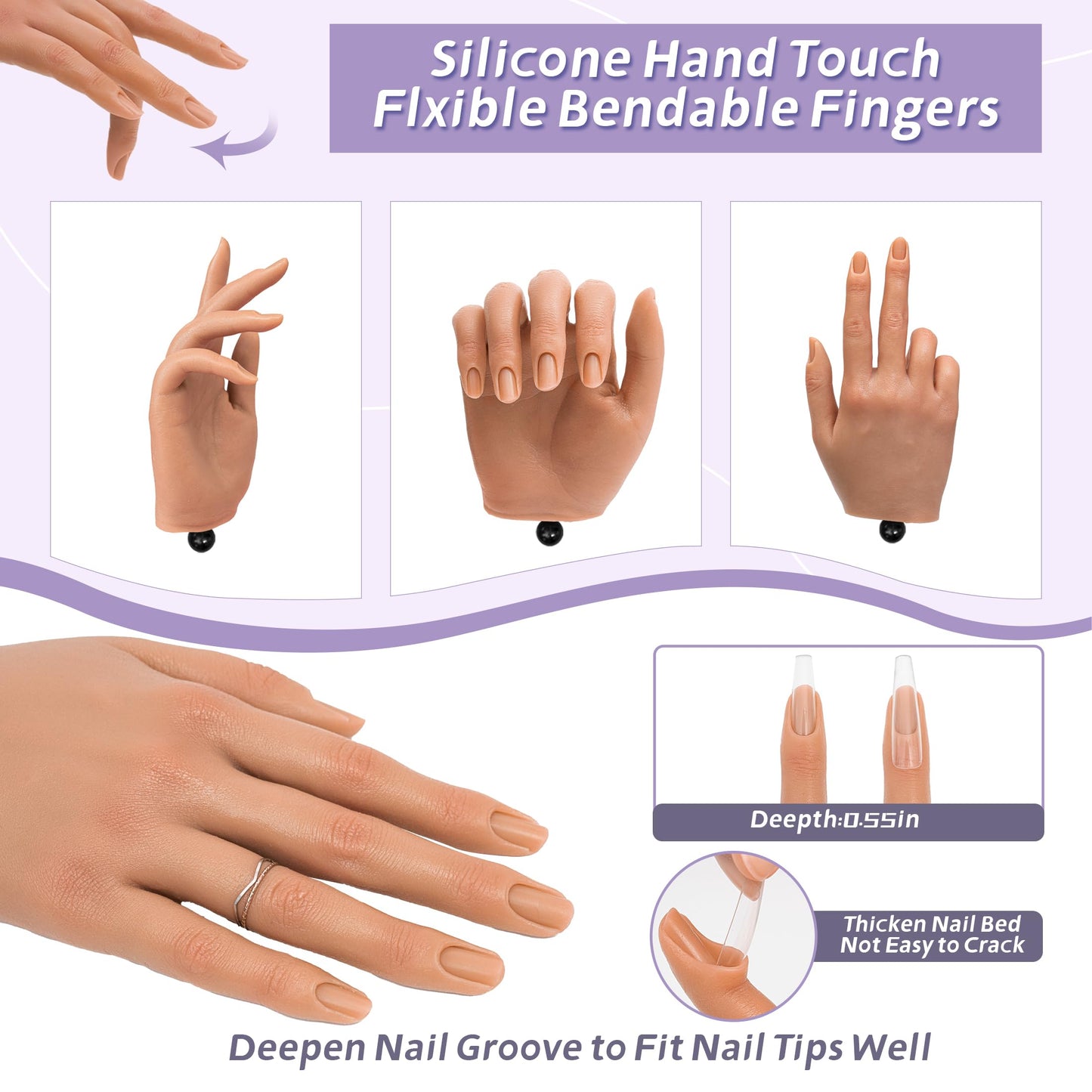 Veikmv Realistic Silicone Practice Hand for Acrylic Nails, Flex Fingers