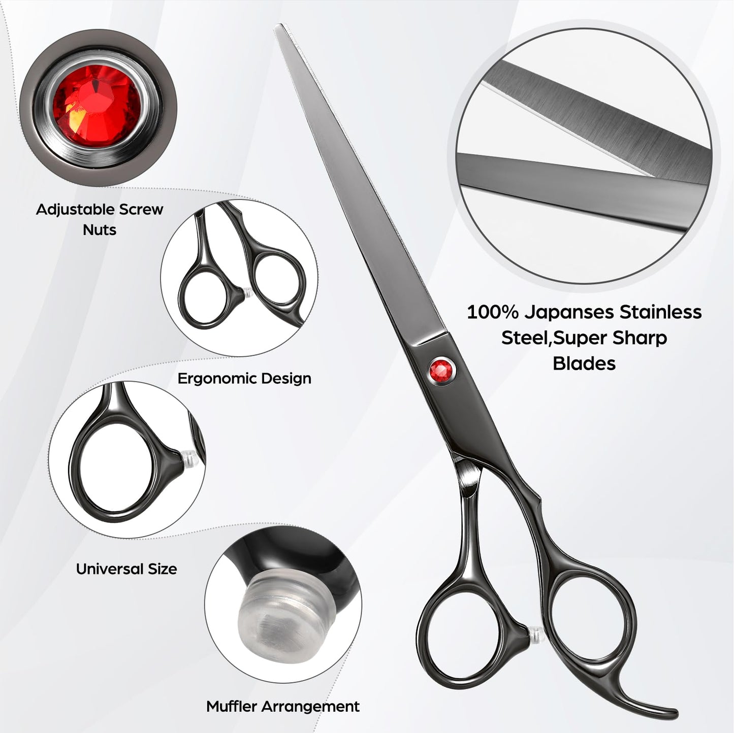 Wenshall Professional Hair Cutting Scissors Multifunctional 7.8 inch Straight / 7.0 inch Thinnin Shears Tools for Mother Father Friends' Christmas Gift, Black