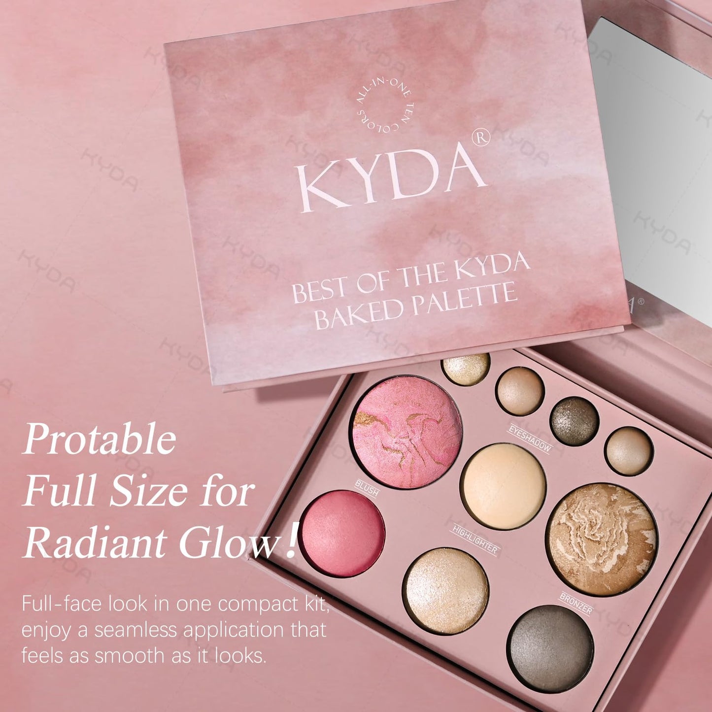 KYDA Best Of The Baked Makeup Palette for Older Women, 10 Colors Full Size