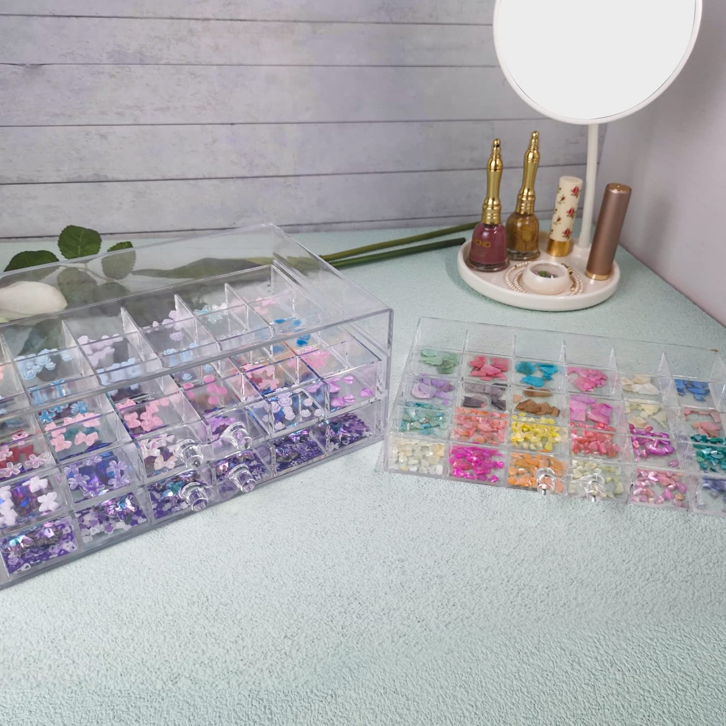 Guolich 3 Tier 72 Lattice Nail Organizers and Storage Clear Acrylic Nail Jewellery Accessories Storage Case Holder Shelves Display Rack Stand for Painted Glue,Brushed Glue,Carving Glue Nail Table