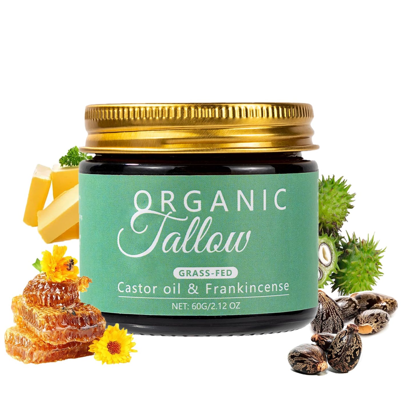 KBSBUBB Organic Tallow Balm with Castor Oil & Frankincense for Natural Skincare & Moisturizing, Tallow Cream Castor Oil and Frankincense