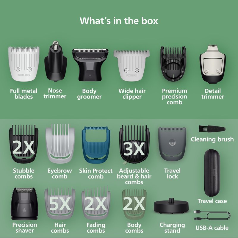 Philips Norelco All-in-One 9000 Series 28-Piece Trimmer - Electric Shaver and Clipper for Face, Beard, Head & Body, Self-sharpening Full Metal Blades, 27 Length Settings (0.5-20 mm), MG9585/49