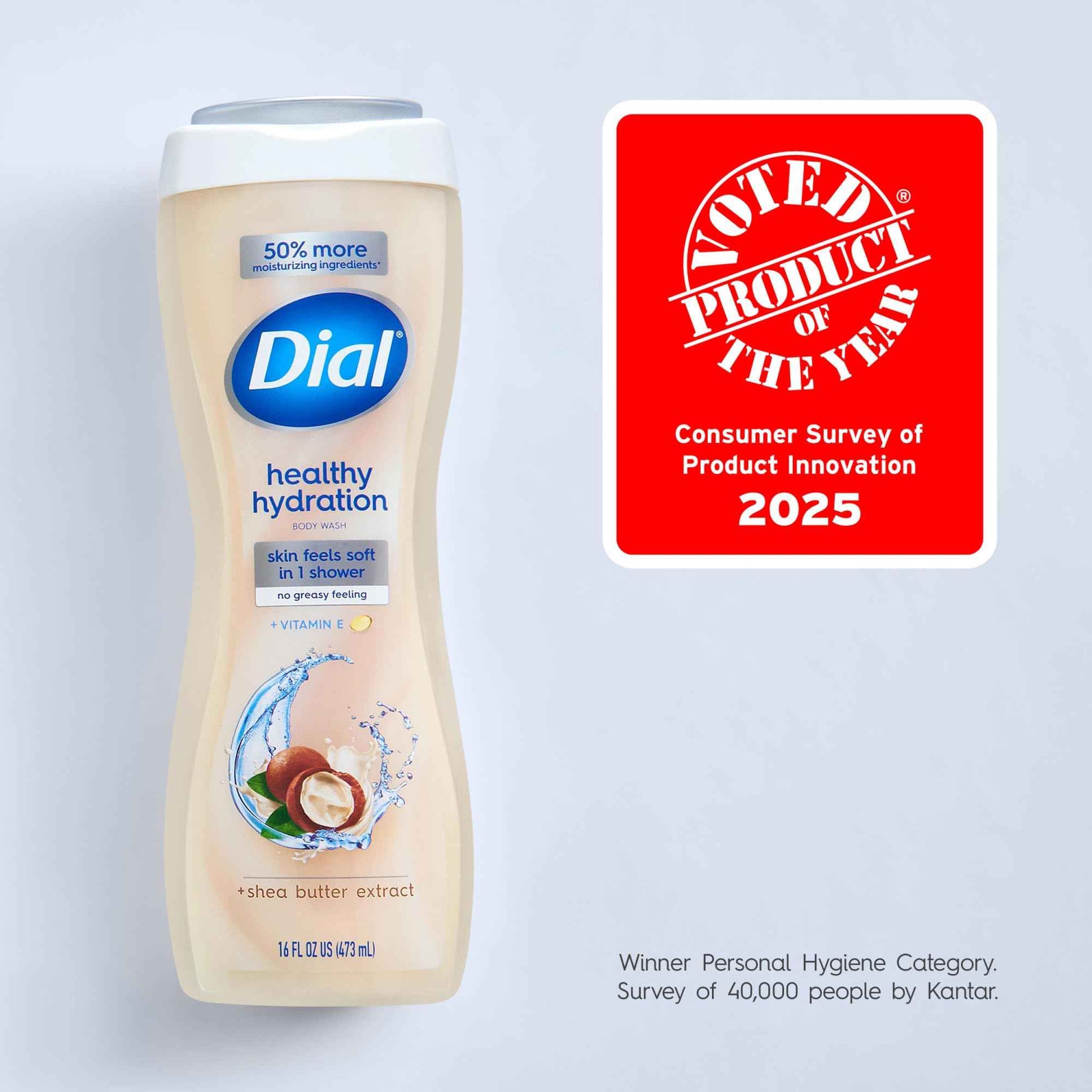 Dial Body Wash, Healthy Hydration, Shea Butter Extract + Vitamin E, 16 fl oz (Pack of 4), Gentle, Leaves Skin Feeling Soft In 1 Shower, Dermatologist-Tested, No Parabens & Silicones