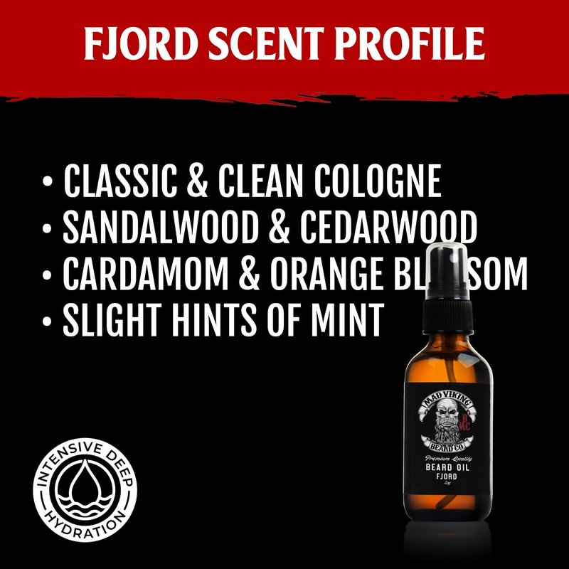 Mad Viking Fjord Beard Oil - Hydrate, Soften And Grow Your Beard Naturally. Fight Itch And Dandruff With A Crisp Yet Woodsy Mint, Orange, Cedarwood & Sandalwood Scent. Made In The USA - 2oz