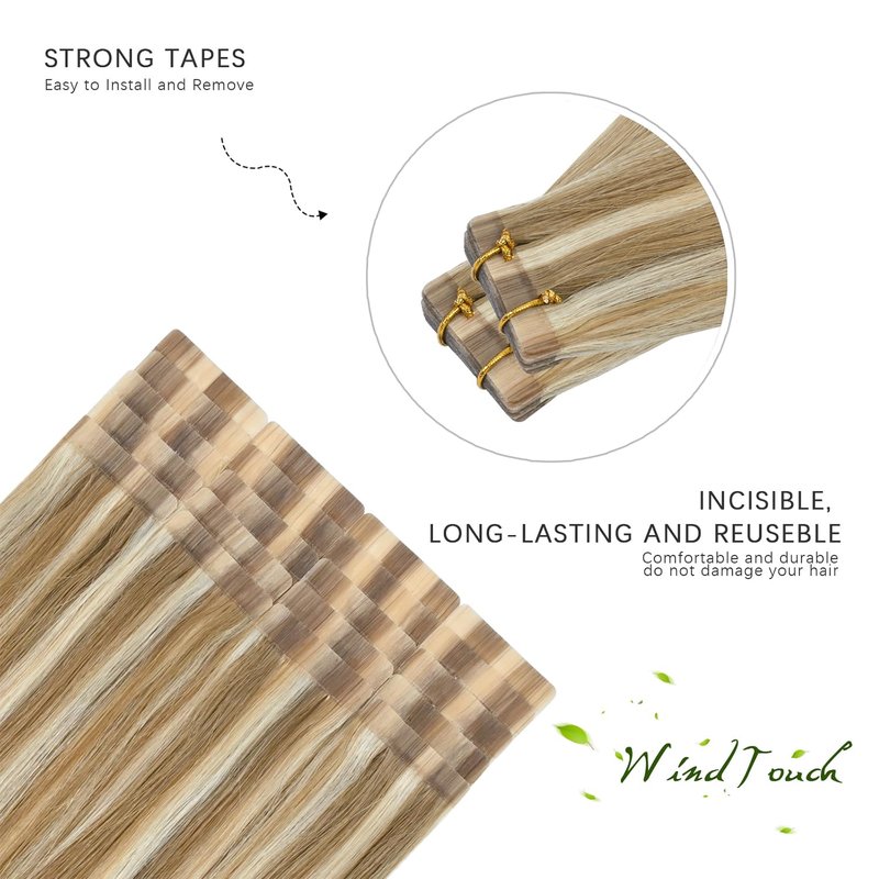 WindTouch Tape in Hair Extensions Mixed Bleach Blonde 100% Human Hair Extensions 18Inch #18p613 40g