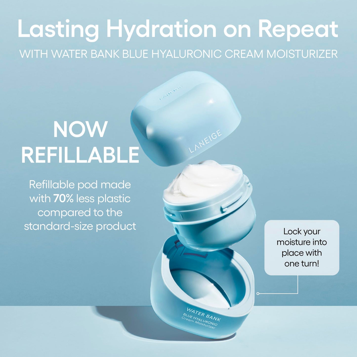 LANEIGE Water Bank Cream Moisturizer & Refill Duo Set: Hydrating Korean Face Cream with Squalane & Ceramide for Skin Barrier Support, Dermatologist-Tested
