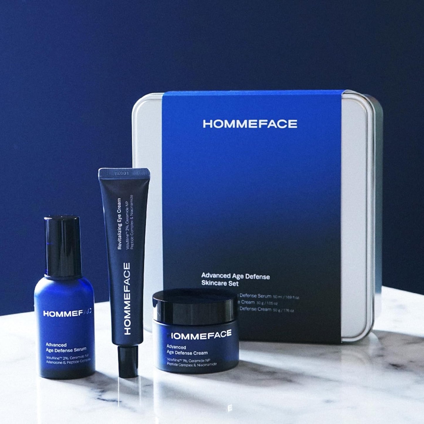 Men’s Advanced Age Defense Anti-Aging Skincare Set - Facial Serum, Eye Cream & Face Cream | Korean Technology, Volufiline, Ceramide, Hyaluronic Acid