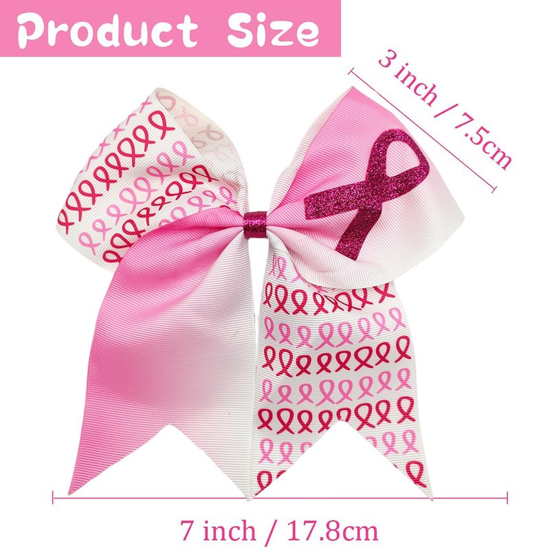 30pcs Breast Cancer Awareness Cheer Bows,7 Inches Pink Cheer Bows For Girls Women In October Cheerleading Hair Elastic Bands (Pink White)