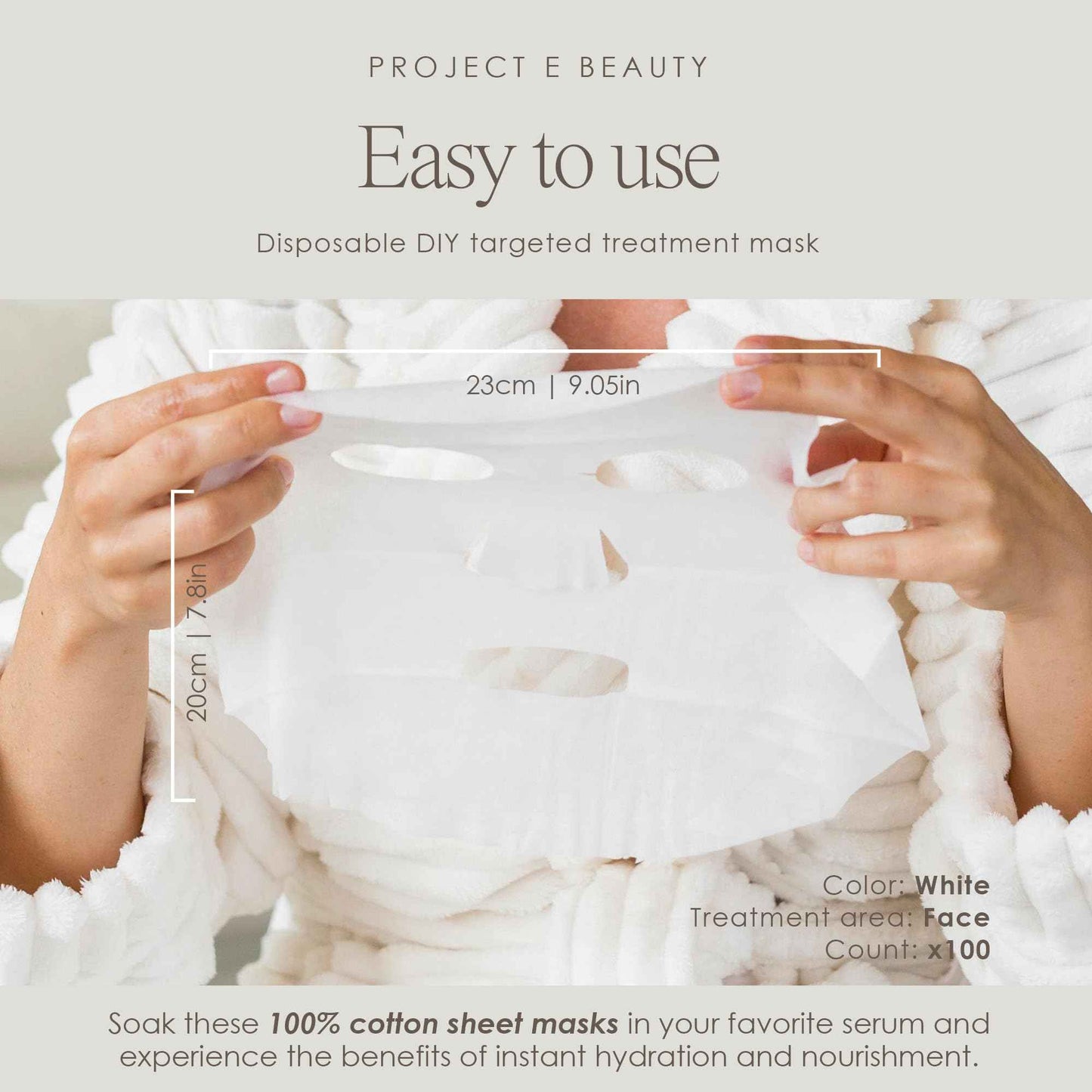 Project E Beauty 100pcs Disposable DIY Non-Woven Face Mask Paper Pre-Cut Facial Paper | For Home & Spa Salon Use | Cosmetic Facial Paper for Toner, Serum, or Lotion (100, Face Mask Shaped)