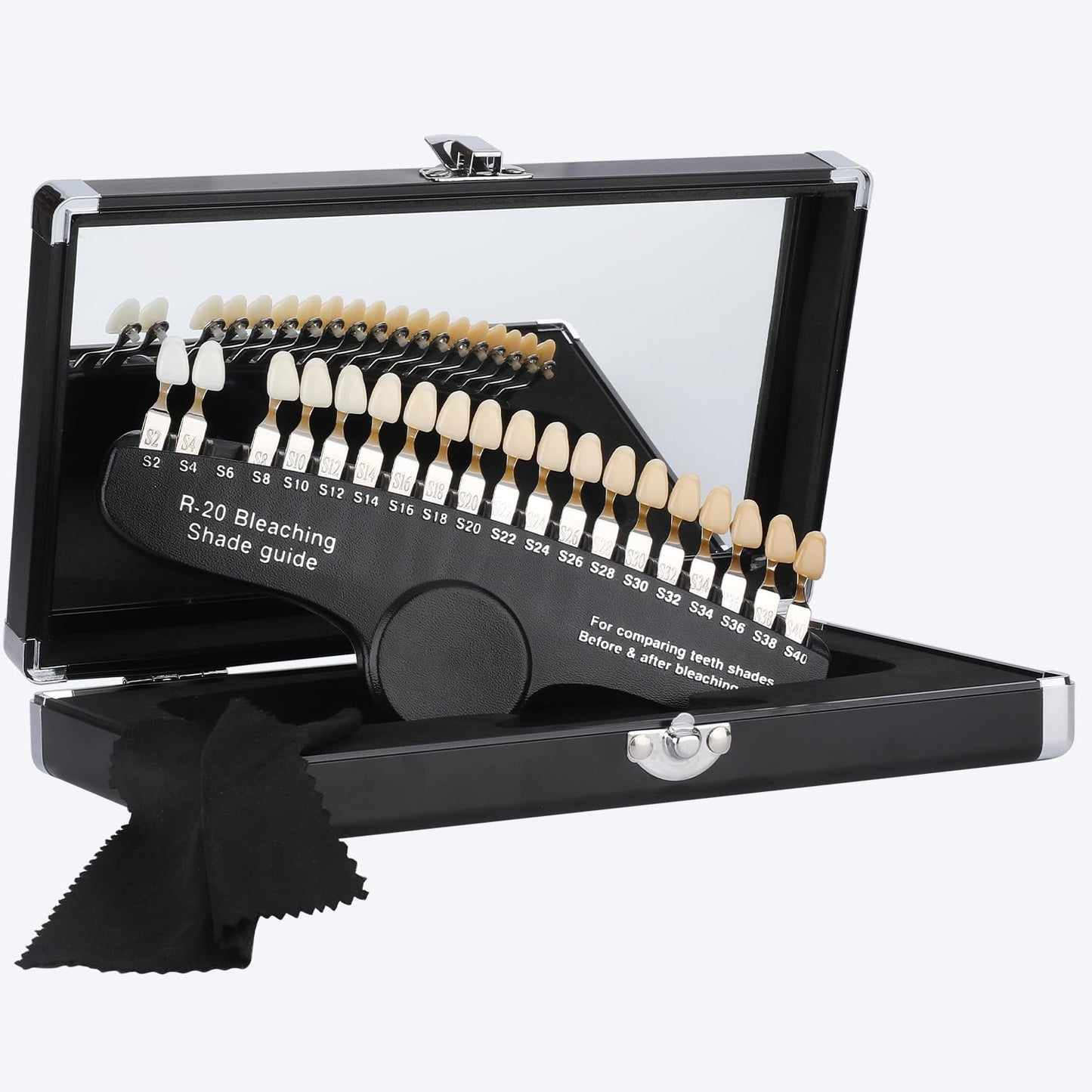 LVCHEN Dental Shade Guide Professional 3D R-20 Tooth Whitening Shade Chart with 20 Colors Teeth Shade Guide with Mirror
