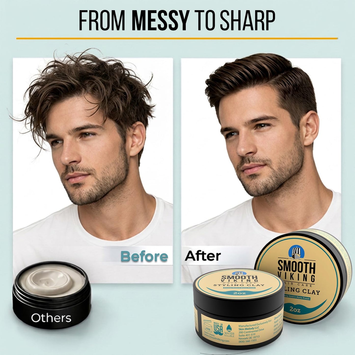 Smooth Viking Hair Clay for Men Strong Hold Matte Finish Pomade Texture Styling Paste Natural Thickening Hair Product Easy Wash Out All Type Hairs 2oz