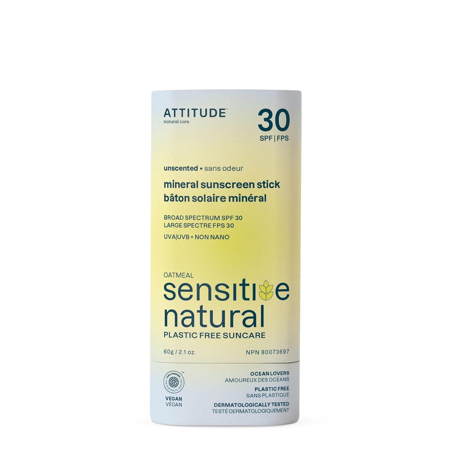 Mineral Sunscreen Stick SPF 30 for Sensitive Skin | EWG Verified, Plastic-Free, Zinc Oxide, 2.1 Oz